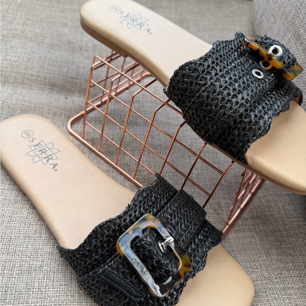 Serra Black Woven Slide Sandals - Picture 2 of 3